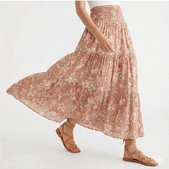 American Eagle Outfitters Dresses & Skirts - American Eagle Mocha Taupe Pink Floral Paisley Boho Cottagecore Maxi Skirt, L